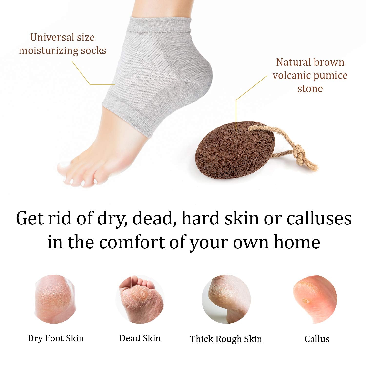 Pumice Stone for Feet & Moisturizing Heel Sleeves - Natural Lava Foot Stone Callus Removing Set - Cracked Heel Treatment - Foot Care Kit for Dry Cracked Feet Body Hands (Brown) (Brown) Health & Beauty > Personal Care > Foot Care Pumice Valley   