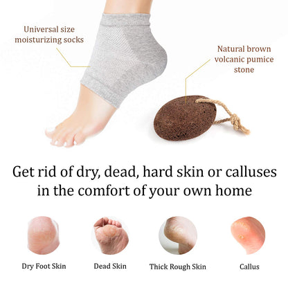 Pumice Stone for Feet & Moisturizing Heel Sleeves - Natural Lava Foot Stone Callus Removing Set - Cracked Heel Treatment - Foot Care Kit for Dry Cracked Feet Body Hands (Brown) (Brown) Health & Beauty > Personal Care > Foot Care Pumice Valley   