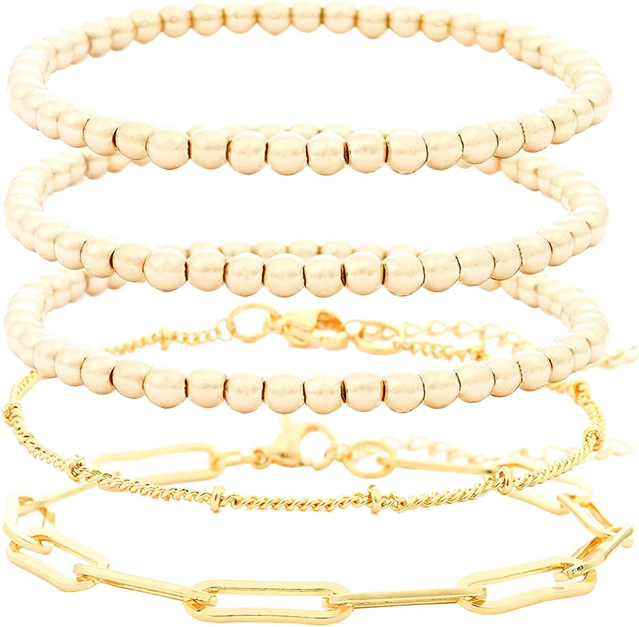 Colorful Beaded Bracelet for Women Heishi Bracelet Set Assorted Gold Bead Stackable Stretch Strand Bracelet Apparel & Accessories > Jewelry > Bracelets WETMT Gold 3*4mm+2 chain  