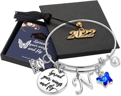 Graduation Gifts for Her 2022 Butterfly Bracelet,Inspirational Bangle with 2022 Graduation Grad Cap Mantra Quote Spread Your Wings and Fly Graduation Bracelet College Graduation Gifts for Her 2022 Apparel & Accessories > Jewelry > Bracelets Turandoss N - Silver  