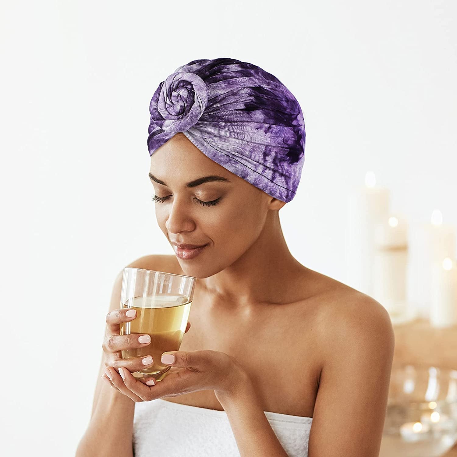 Geyoga 4 Pieces Women Turbans Knot Headwrap Tie-Dye Turban Pre-Tied Headwrap African Headwear Stretchy Turban Beanie Caps for Women Apparel & Accessories > Clothing Accessories > Headwear Geyoga   