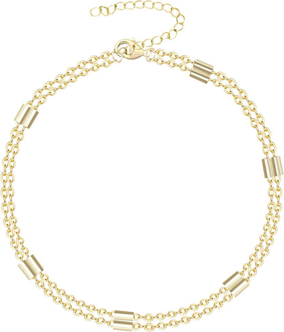 Dainty Gold Chain Anklet,Simple Delicate Figaro Chain Ankelt,Curb Chain Anklet,Coin Chain Anklet,Satellite Chain Anklet,Link Chain Ankle Bracelet,Chain Anklets for Women Apparel & Accessories > Jewelry > Anklets DeScount Gold Layered Tube  