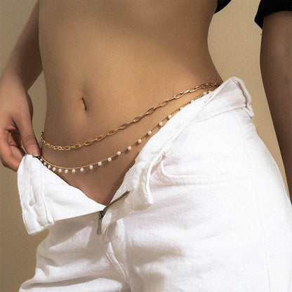 Reetan Pearl Layered Belly Body Chain Gold Body Chains Tassel Waist Chain Beach Bikini Body Jewelry Accessories for Women and Girls Apparel & Accessories > Jewelry > Body Jewelry REETAN   