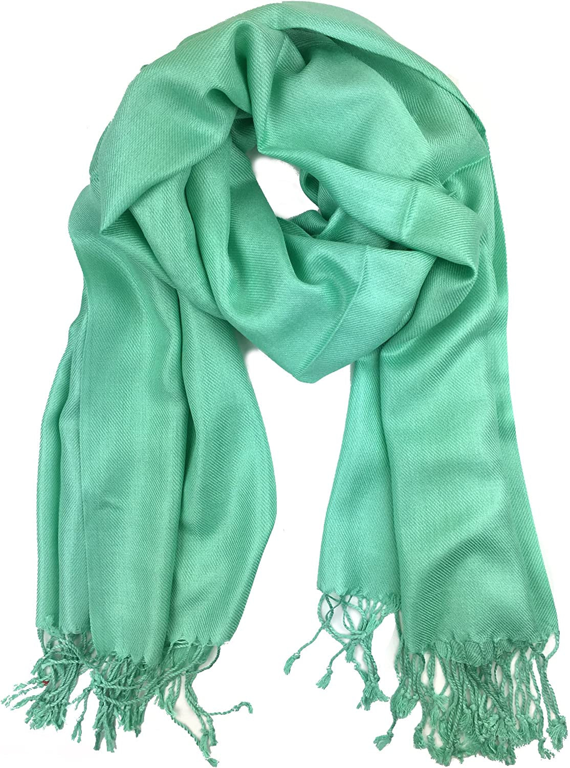 Plum Feathers Premium Solid Color and Metallic Fashion Scarf, Womens Pashmina Shawl Wrap with Fringes Apparel & Accessories > Clothing Accessories > Scarves & Shawls Plum Feathers Mint  