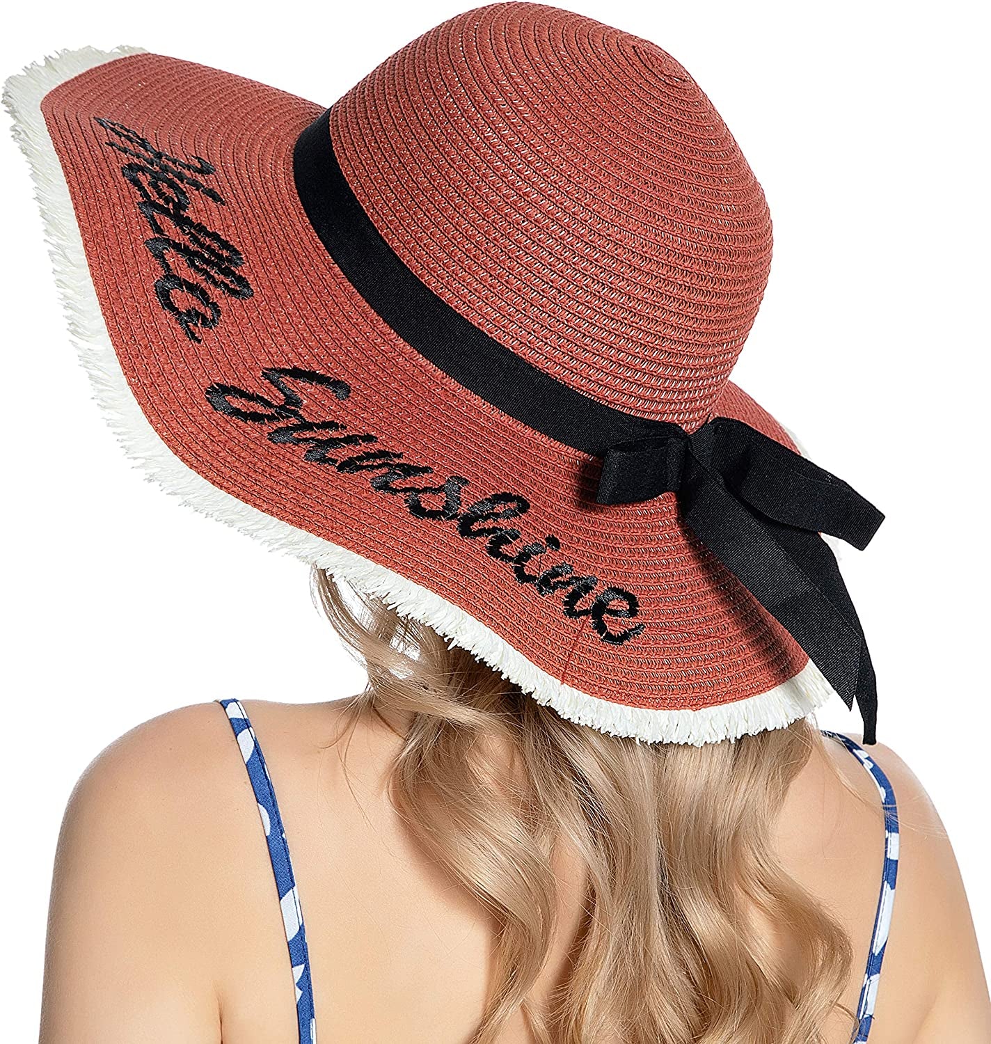 Muryobao Womens Wide Brim Straw Hat Floppy Foldable Roll up Cap Beach Sun Hat for Summer UV UPF50+ Apparel & Accessories > Clothing Accessories > Hats Muryobao Red  