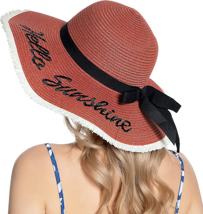 Muryobao Womens Wide Brim Straw Hat Floppy Foldable Roll up Cap Beach Sun Hat for Summer UV UPF50+ Apparel & Accessories > Clothing Accessories > Hats Muryobao Red  