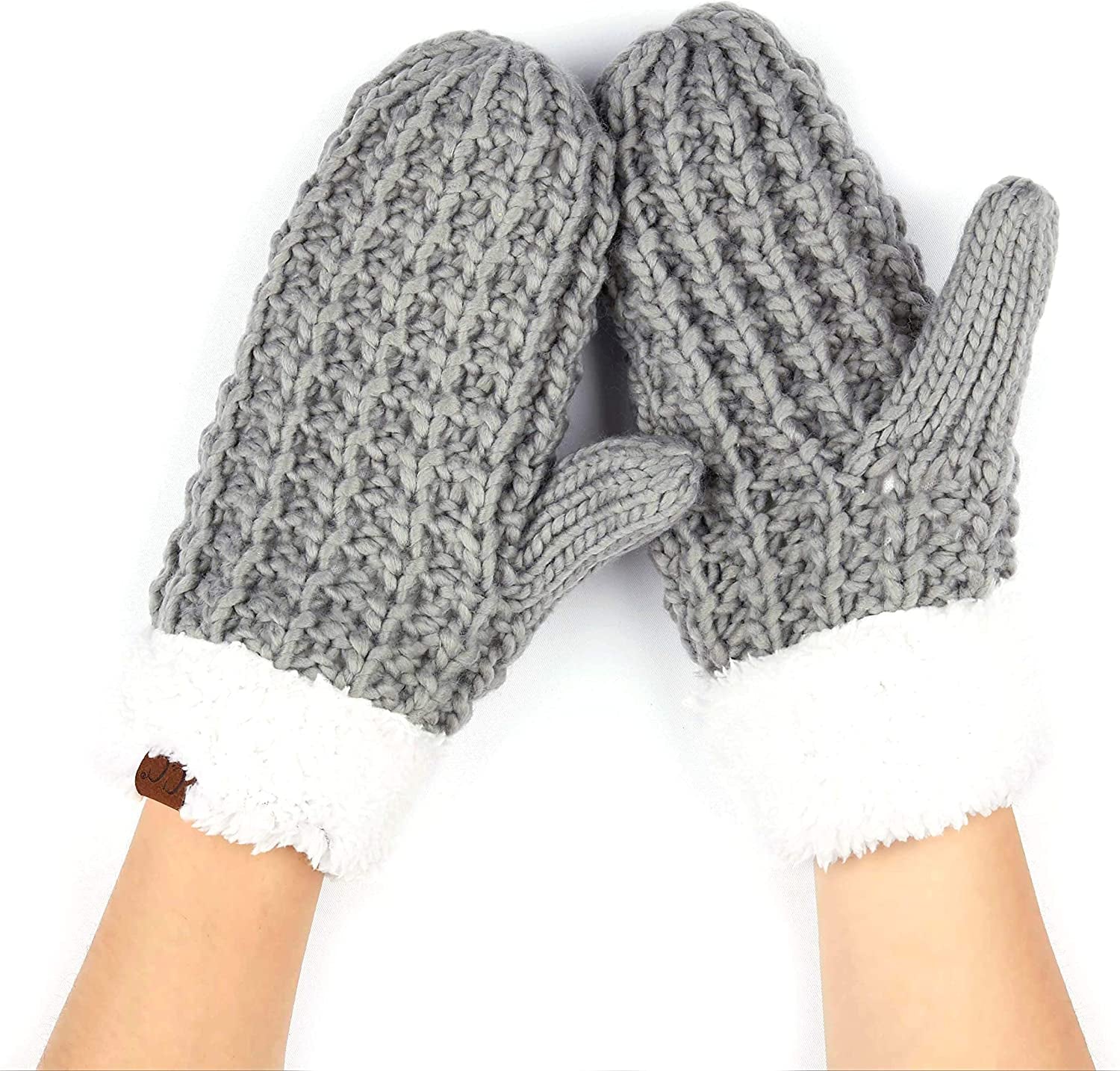 C.C Women Thick Knit Faux Fur Sherpa Fleece Lined Warm Winter Gloves Mittens (CG-36)(MT-008,25,715,816,1816,6245) Apparel & Accessories > Clothing Accessories > Gloves & Mittens C.C Natural Grey  