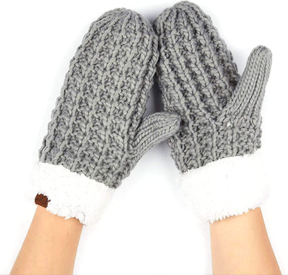 C.C Women Thick Knit Faux Fur Sherpa Fleece Lined Warm Winter Gloves Mittens (CG-36)(MT-008,25,715,816,1816,6245) Apparel & Accessories > Clothing Accessories > Gloves & Mittens C.C Natural Grey  