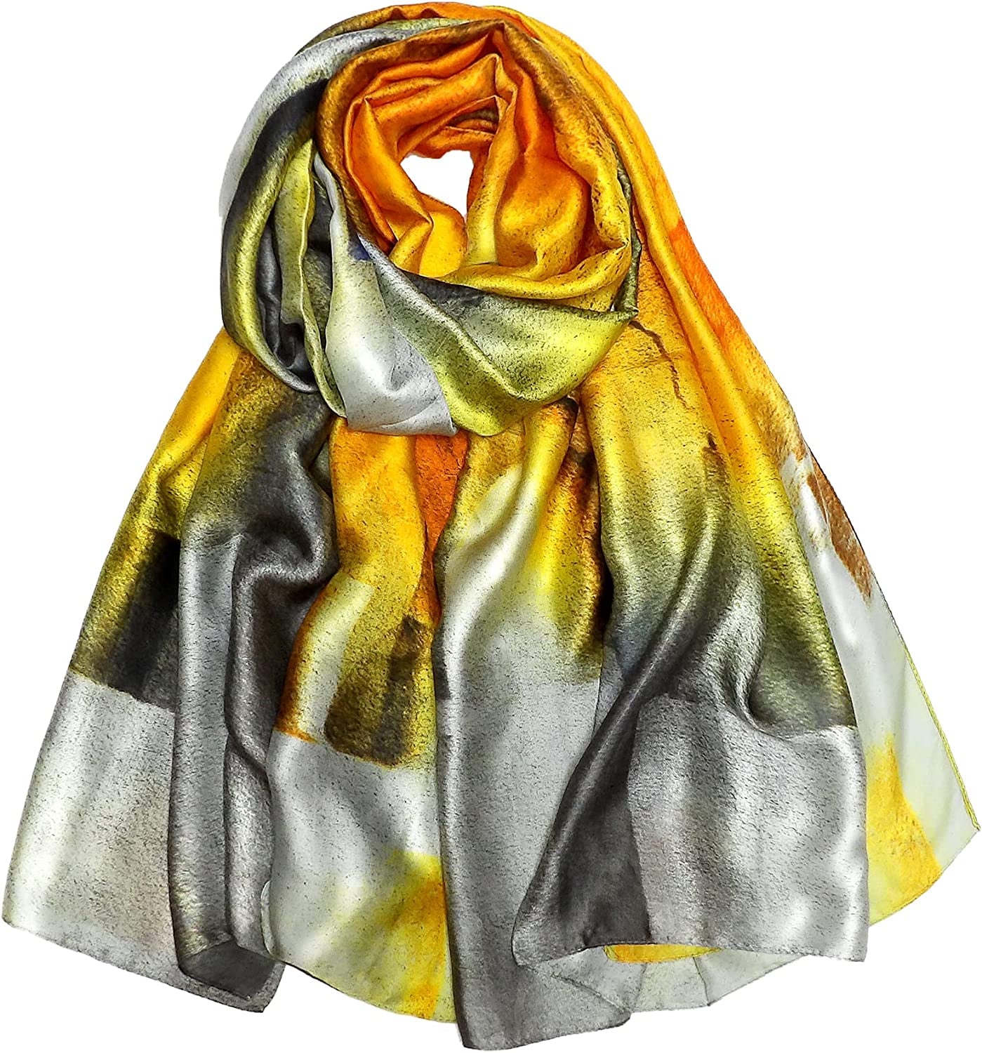 Iristide Long Silk Scarf Summer Lightweight Satin Shawl Outdoor Floral Large Wrap 70''X35'' Apparel & Accessories > Clothing Accessories > Scarves & Shawls Iristide 09-beige  