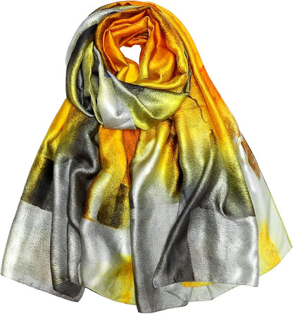 Iristide Long Silk Scarf Summer Lightweight Satin Shawl Outdoor Floral Large Wrap 70''X35'' Apparel & Accessories > Clothing Accessories > Scarves & Shawls Iristide 09-beige  