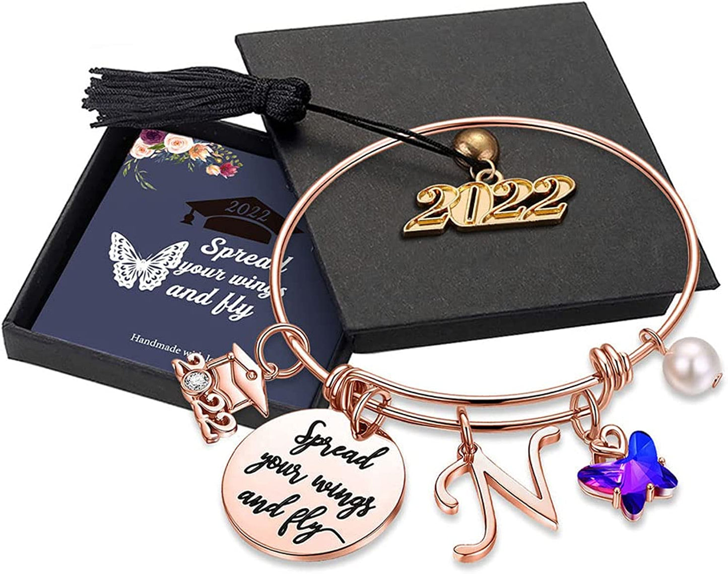 Graduation Gifts for Her 2022 Butterfly Bracelet,Inspirational Bangle with 2022 Graduation Grad Cap Mantra Quote Spread Your Wings and Fly Graduation Bracelet College Graduation Gifts for Her 2022 Apparel & Accessories > Jewelry > Bracelets Turandoss N - Rose Gold  