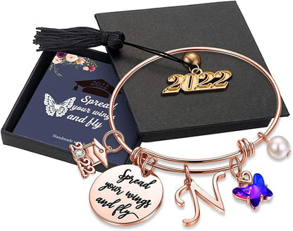 Graduation Gifts for Her 2022 Butterfly Bracelet,Inspirational Bangle with 2022 Graduation Grad Cap Mantra Quote Spread Your Wings and Fly Graduation Bracelet College Graduation Gifts for Her 2022 Apparel & Accessories > Jewelry > Bracelets Turandoss N - Rose Gold  