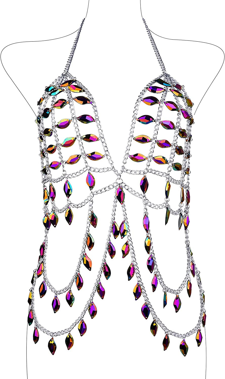 Ccbodily Body Chains Jewelry Accessories - Boho Crystal Tassel Bikini Set Beach Cosplay Bra Chain Body Jewelry for Women and Girls Apparel & Accessories > Jewelry > Body Jewelry CCbodily Style-15  