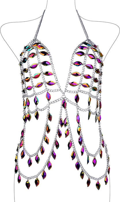 Ccbodily Body Chains Jewelry Accessories - Boho Crystal Tassel Bikini Set Beach Cosplay Bra Chain Body Jewelry for Women and Girls Apparel & Accessories > Jewelry > Body Jewelry CCbodily Style-15  