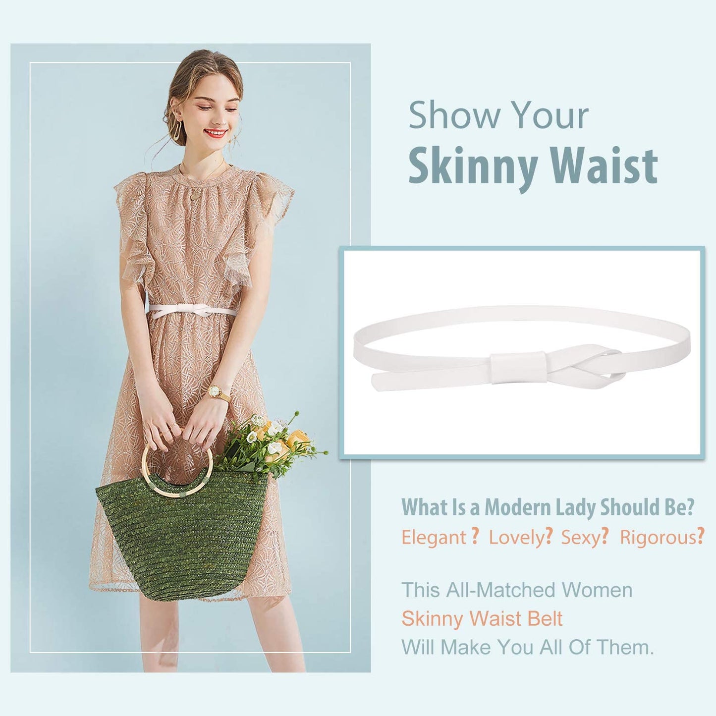 JASGOOD Women PU Leather Skinny Belt for Dress Adjustable Thin Waist Belt for Lady Apparel & Accessories > Clothing Accessories > Belts KYLIE MAX   