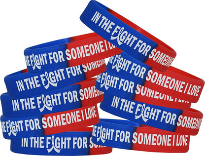 In the Fight for Someone I Love Silicone Wristband Bracelet Premium Quality 10-Pack (Assorted Colors) Apparel & Accessories > Jewelry > Bracelets Fight Like a Girl Blue, Red  