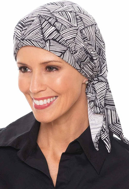 Cardani Instant Tie Headscarf - Padded Easy Tie Triangle Scarf in Luxury Viscose from Bamboo Apparel & Accessories > Clothing Accessories > Headwear Cardani Luxury Bamboo - Black/White Geometric One Size 