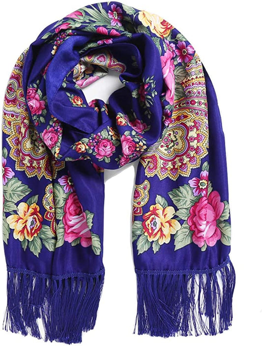 Traditional Tassel Exotic Wrap Printed Scarf for Women Warm Soft Large Long Rectangular Fashion Scarves Apparel & Accessories > Clothing Accessories > Scarves & Shawls Gudessly Royalblue  