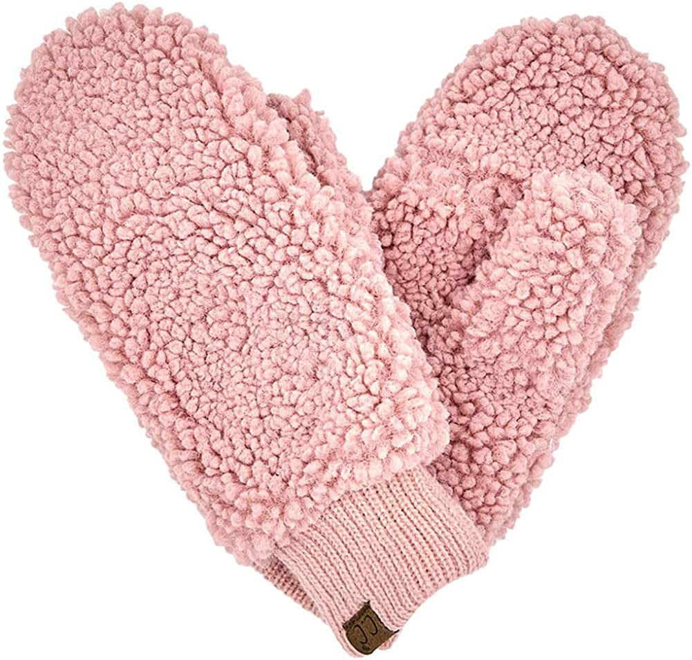 CC Soft Faux Fur Fuzzy Lined Flip up down Top Fingerless Mitten Gloves Apparel & Accessories > Clothing Accessories > Gloves & Mittens C.C Sherpa Rose  