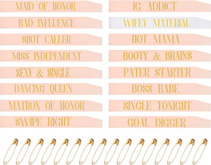 Bachelorette Party Sashes Bride Tribe Funny Bridesmaid Sash for Hen Party Bridal Shower Engagement Wedding Apparel & Accessories > Clothing Accessories > Sashes Snsowed Rose Gold and White，capital Letters  