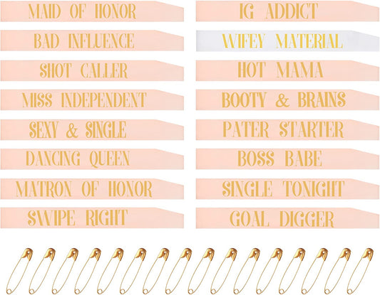 Bachelorette Party Sashes Bride Tribe Funny Bridesmaid Sash for Hen Party Bridal Shower Engagement Wedding Apparel & Accessories > Clothing Accessories > Sashes Snsowed Rose Gold and White，capital Letters  