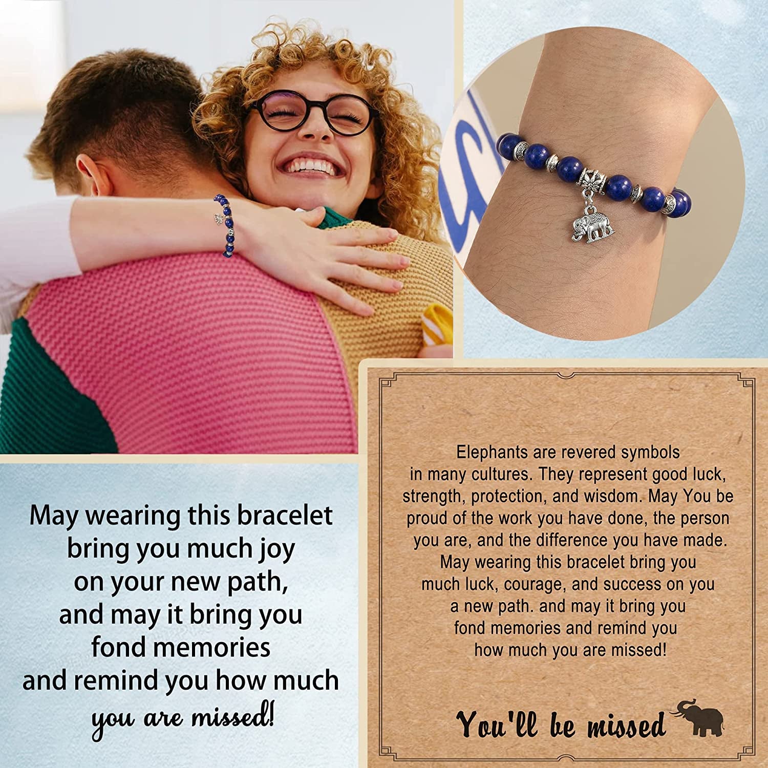 HGDEER Farewell Gifts, Natural Stone Lucky Elephant Bracelets Goodbye Retirement Gifts for Women Men Apparel & Accessories > Jewelry > Bracelets HGDEER   