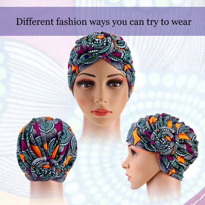 SATINIOR 6 Pieces Women African Turban Flower Knot Pre-Tied Bonnet Beanie Cap Headwrap Apparel & Accessories > Clothing Accessories > Bandanas & Headties SATINIOR   