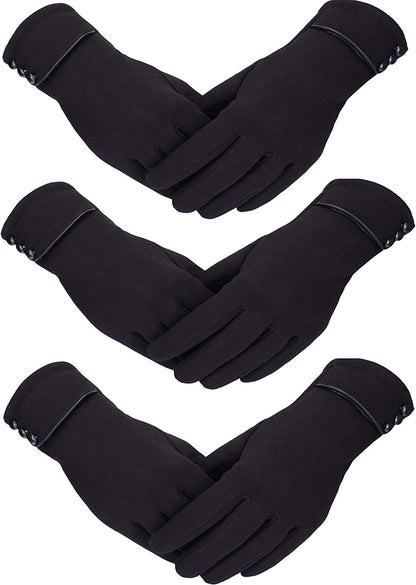 Patelai 3 Pairs Women Winter Gloves Warm Touchscreen Gloves Windproof Gloves for Women Girls Winter Using Apparel & Accessories > Clothing Accessories > Gloves & Mittens Patelai Black  