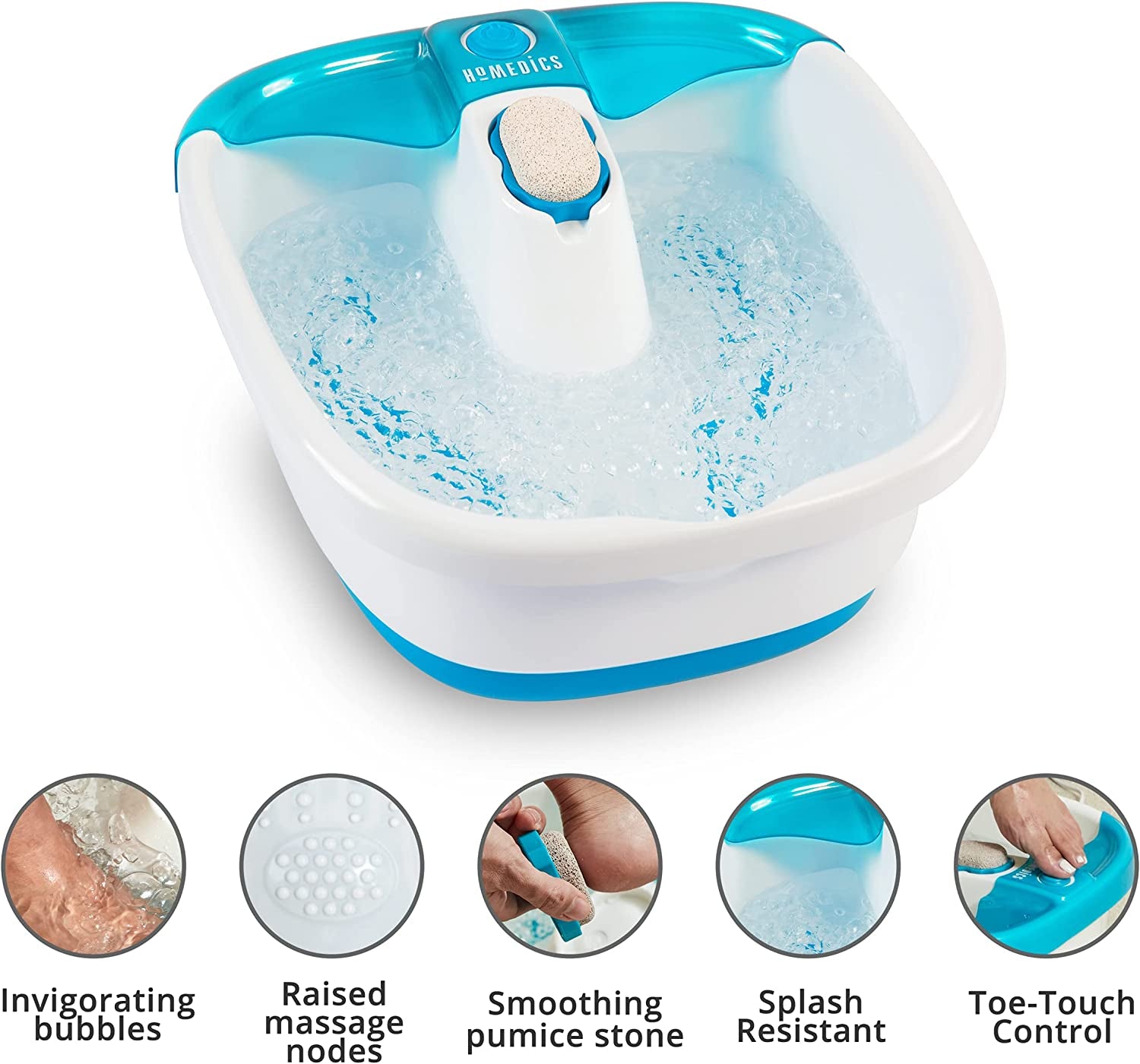 Homedics Bubble Mate Foot Spa, Toe Touch Controlled Foot Bath with Invigorating Bubbles and Splash Proof, Raised Massage Nodes and Removable Pumice Stone Health & Beauty > Personal Care > Foot Care Homedics   