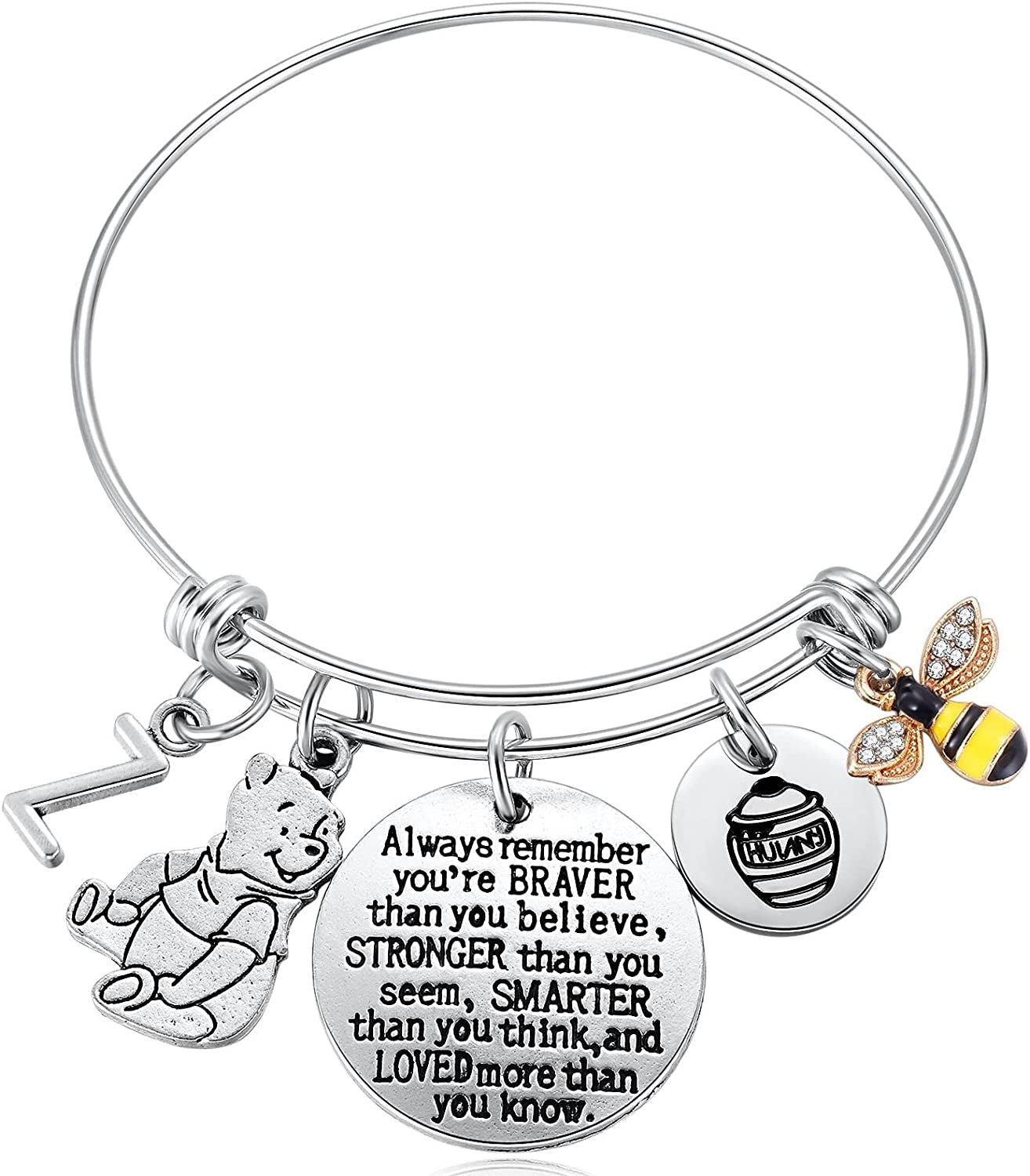 Inspired by Classic Gifts You Are Braver than You Believe, Bee, Hunny, Pooh Bear Charm Inspirational Jewelry for Women Girls Apparel & Accessories > Jewelry > Bracelets Kvekstio Z  