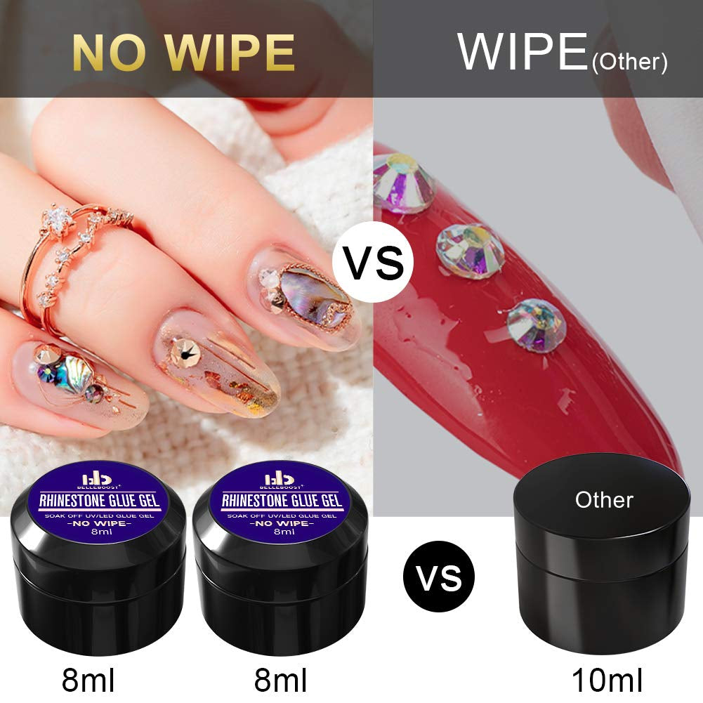 Nail Art 8Ml×2 NO WIPE Rhinestone Glue Gel Kit(Led Light Cure Needed) Adhesive Resin Gem Stone Jewelry Beads Diamond Gel Nail Polish Clear Decoration with Nail Rhinestones(Crystal+Acrylic+Rivet)+Tools Health & Beauty > Personal Care > Cosmetics > Cosmetic Tools > Nail Tools BELLEBOOST   