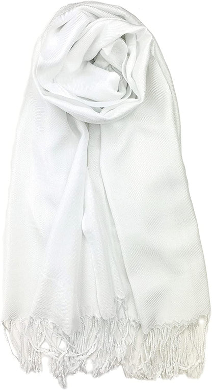 Plum Feathers Premium Solid Color and Metallic Fashion Scarf, Womens Pashmina Shawl Wrap with Fringes Apparel & Accessories > Clothing Accessories > Scarves & Shawls Plum Feathers White  