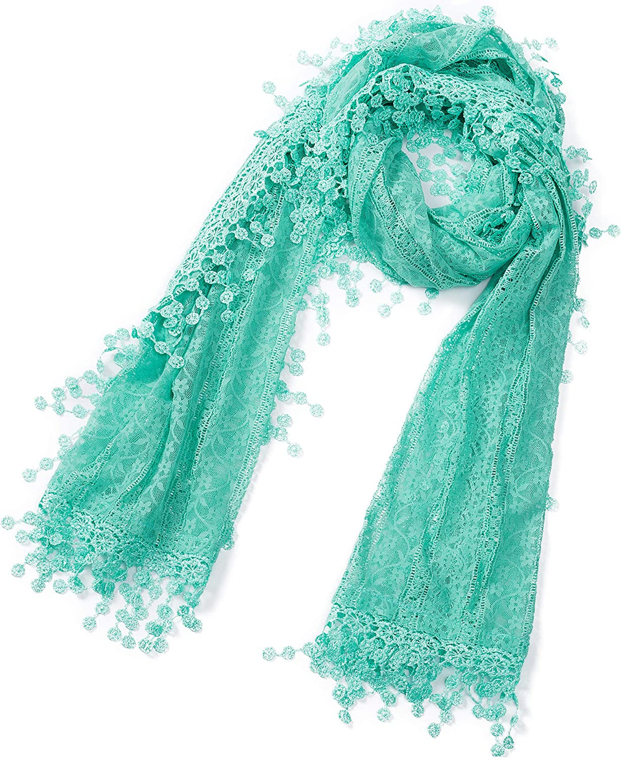 Cindy and Wendy Lightweight Soft Leaf Lace Fringes Scarf Shawl for Women Apparel & Accessories > Clothing Accessories > Scarves & Shawls Cindy and Wendy Turquoise-2  