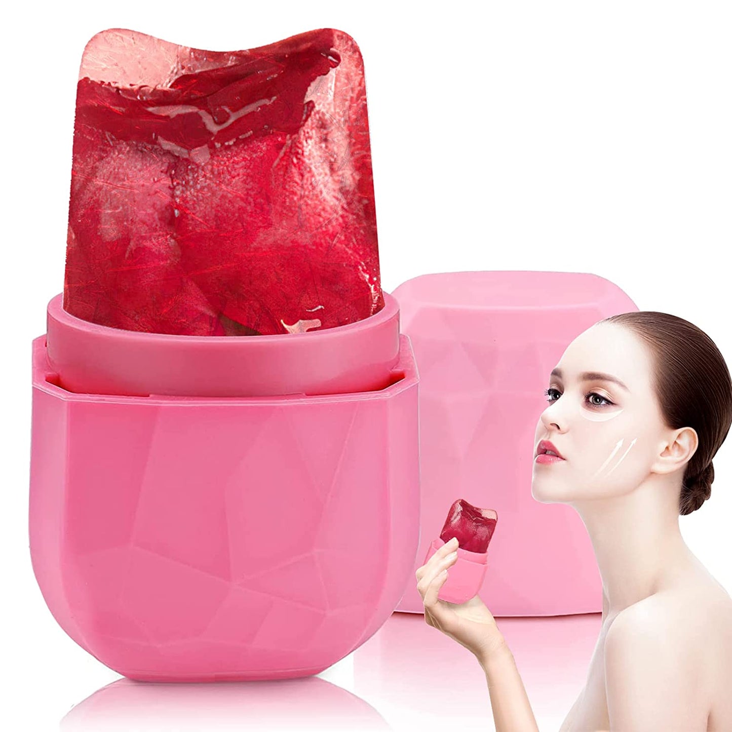 Ice Face Roller,Ice Roller for Face & Eye Beauty Ice Contour Cube Skin Care Tools for Facial Treatment Reusable Silicone Ice Mold for Face Beauty Massage Ice Tray Health & Beauty > Personal Care > Cosmetics > Cosmetic Tools > Skin Care Tools YQHIGH pink  