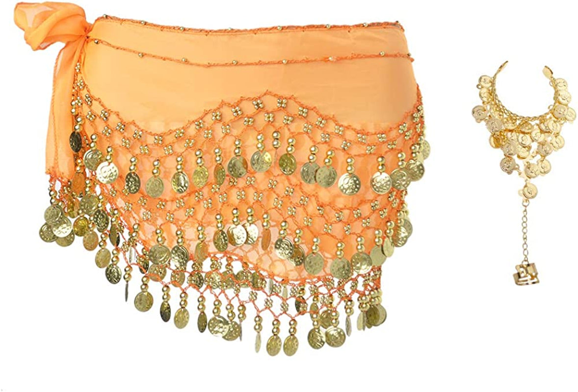 Bellylady Gold Coins Belly Dance Hip Scarf, Wholesale Dance Belt & Gypsy Bracelet Apparel & Accessories > Clothing Accessories > Scarves & Shawls BellyLady Orange  