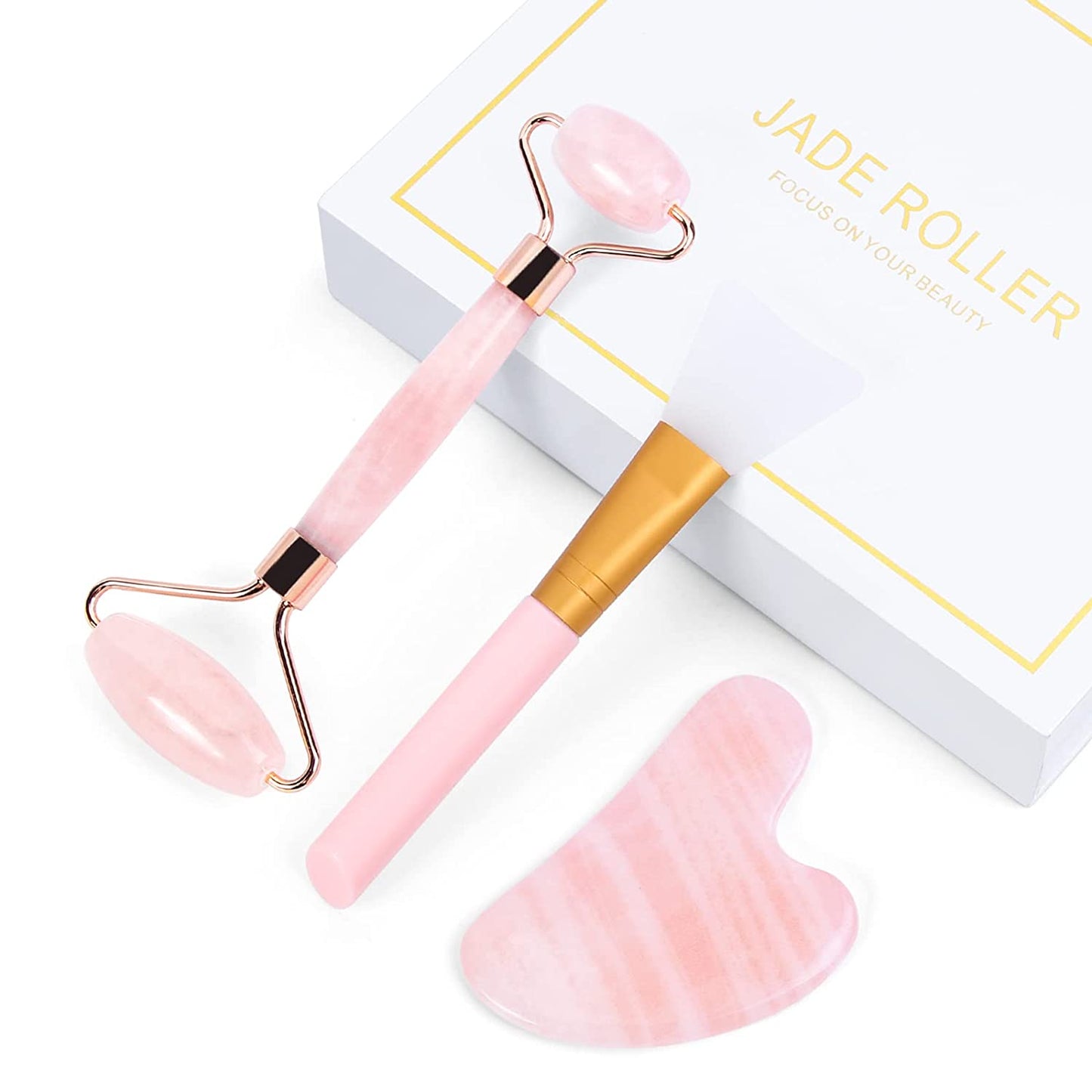 Jade Roller for Face, Gua Sha Facial Tools & Rose Quartz Face Roller Skin Care Product for Face Lift and Puffiness, Anti-Aging Facial Roller for Eyes Body Neck Slimming & Firming Health & Beauty > Personal Care > Cosmetics > Cosmetic Tools > Skin Care Tools MAANGE 3 pcs  
