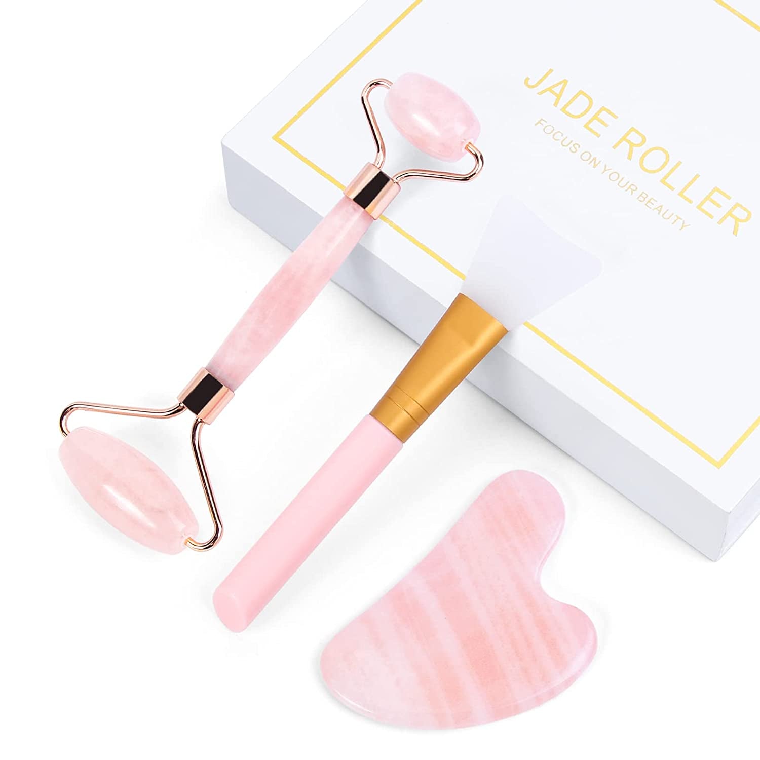 Jade Roller for Face, Gua Sha Facial Tools & Rose Quartz Face Roller Skin Care Product for Face Lift and Puffiness, Anti-Aging Facial Roller for Eyes Body Neck Slimming & Firming Health & Beauty > Personal Care > Cosmetics > Cosmetic Tools > Skin Care Tools MAANGE 3 pcs  