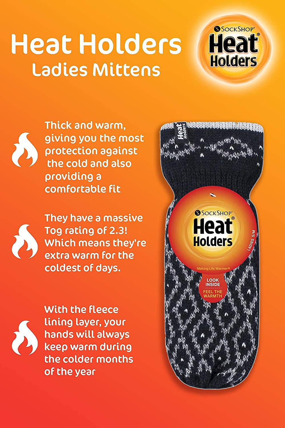 Heat Holders - Womens Warm Fleece Lined Thermal Cold Weather Knit Winter Mittens Apparel & Accessories > Clothing Accessories > Gloves & Mittens HEAT HOLDERS   