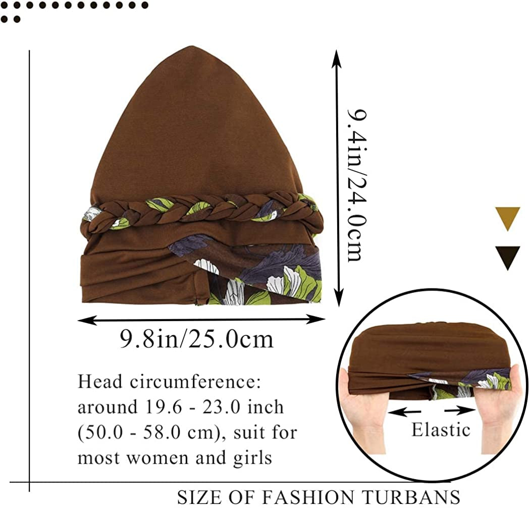 Woeoe African Turban Head Wraps Brown Pattern Head Scarf Pre-Tied Flower Print Head Cover Cap Headwear for Women and Girls(Pack of 2) Apparel & Accessories > Clothing Accessories > Headwear Woeoe   