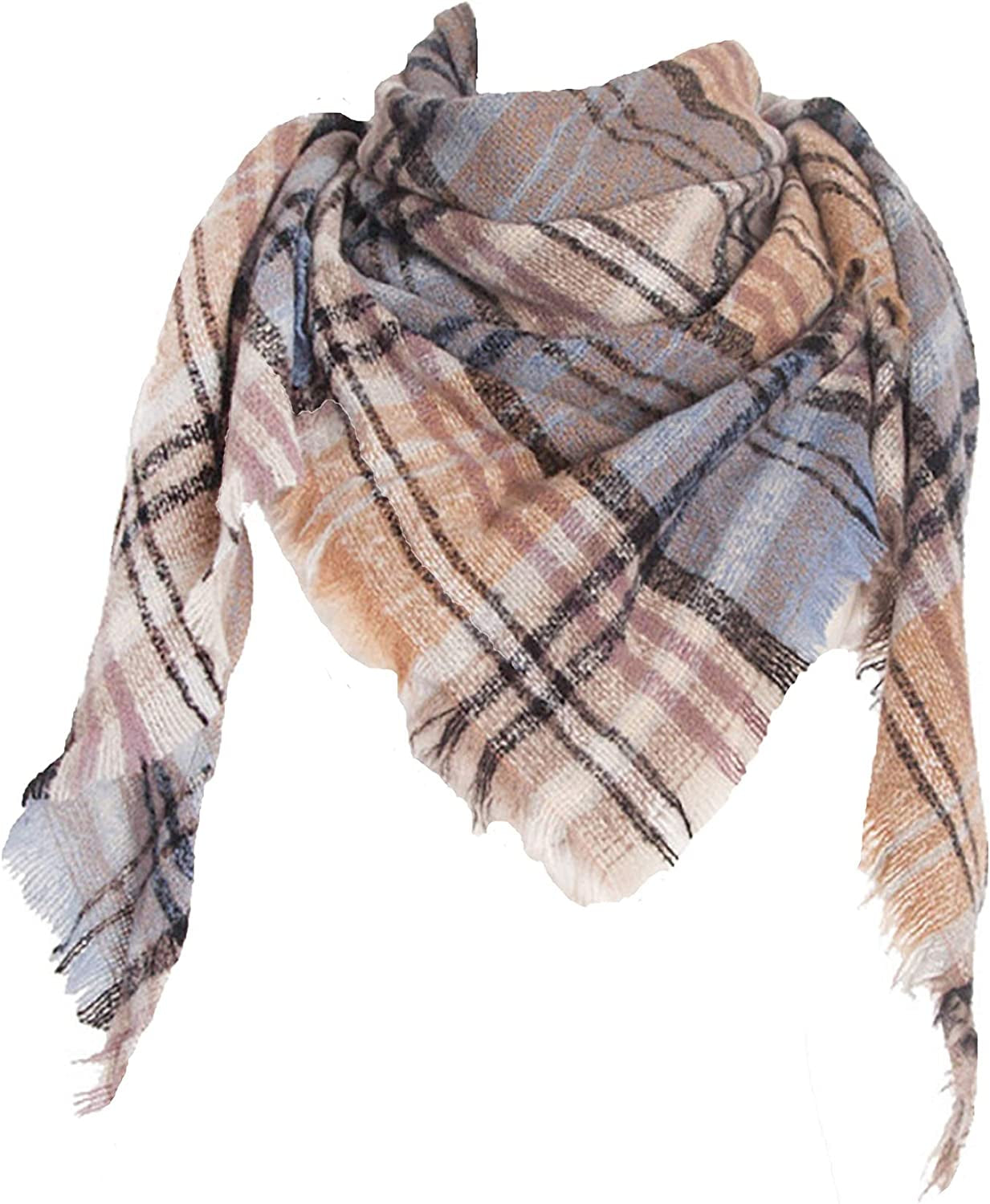 Wander Agio Womens Warm Scarf Triangle Shawls Winter Scarves Stripe Plaid Fichu Rough Surface Apparel & Accessories > Clothing Accessories > Scarves & Shawls Wander Agio Brown 02  