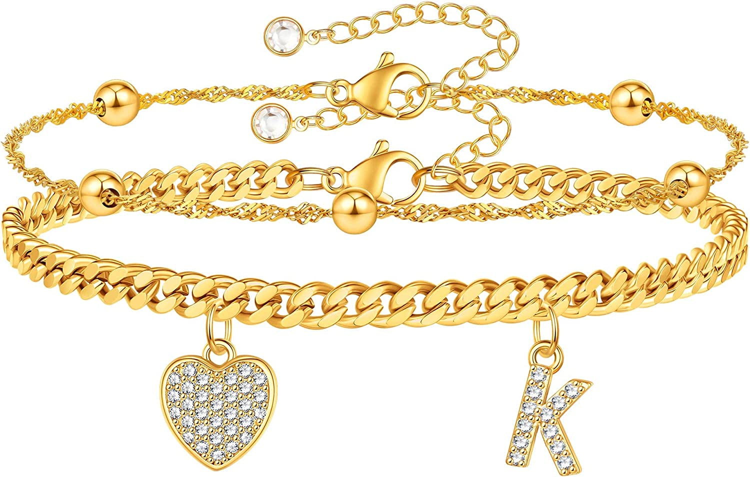 Gold Ankle Bracelets for Women 14K Gold Plated Heart Initial Cuban Link Anklets for Women Charm Gold Anklet for Women Summer Bracelets for Teen Girls Women Anklets Jewelry Apparel & Accessories > Jewelry > Anklets BRIJEWLIC K  
