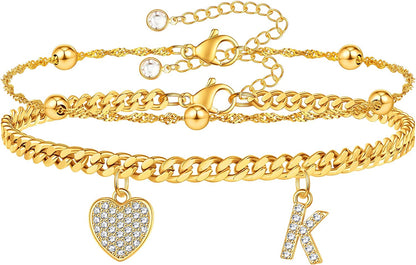 Gold Ankle Bracelets for Women 14K Gold Plated Heart Initial Cuban Link Anklets for Women Charm Gold Anklet for Women Summer Bracelets for Teen Girls Women Anklets Jewelry Apparel & Accessories > Jewelry > Anklets BRIJEWLIC K  