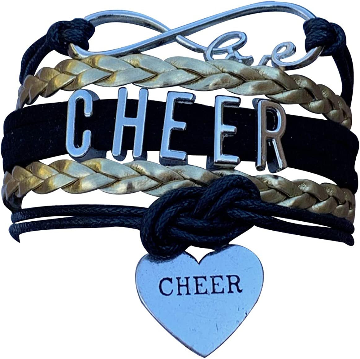 Cheer Charm Bracelet- Girls Infinity Love Adjustable Cheerleading Jewelry in Team Colors for Cheerleaders Apparel & Accessories > Jewelry > Bracelets Sportybella Black/Gold  