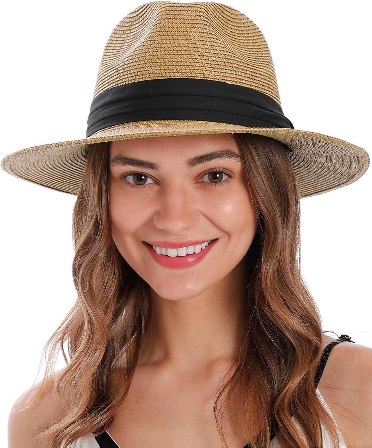 Simplicity Mens Women'S Wide Brim Straw Panama Sun Hat Apparel & Accessories > Clothing Accessories > Hats Simplicity A_light Brown  