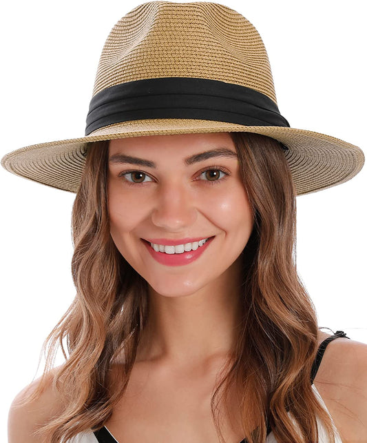 Simplicity Mens Women'S Wide Brim Straw Panama Sun Hat Apparel & Accessories > Clothing Accessories > Hats Simplicity A_light Brown  
