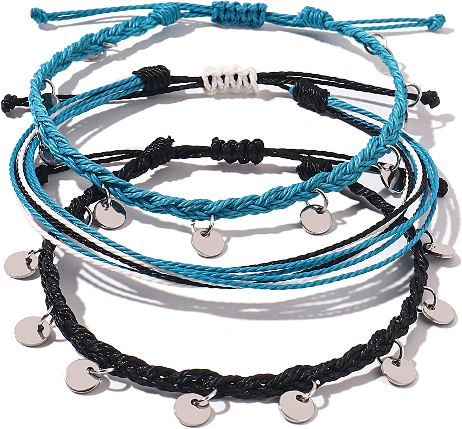 FANCY SHINY String Ankle Bracelets Waterproof Rope Anklets Braided Beach Boho Coin Anklets Cute Friendship Foot Jewelry for Women Teen Girls Apparel & Accessories > Jewelry > Anklets FANCY SHINY Black Blue Disc  