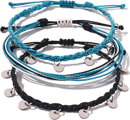 FANCY SHINY String Ankle Bracelets Waterproof Rope Anklets Braided Beach Boho Coin Anklets Cute Friendship Foot Jewelry for Women Teen Girls Apparel & Accessories > Jewelry > Anklets FANCY SHINY Black Blue Disc  
