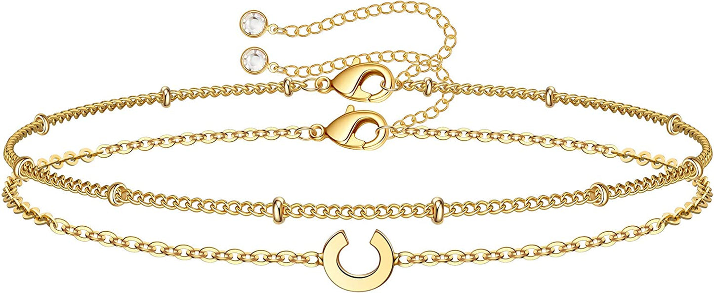 Dainty Gold Initial Bracelets for Women, 14K Gold Plated Dainty Personalized Gold Bracelets Initial Bracelets for Women Teen Girls Jewelry Chain Bracelets for Kids Toddler Little Girls Jewelry Gifts Apparel & Accessories > Jewelry > Bracelets M MOOHAM C  