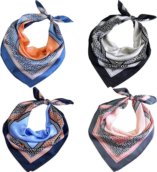 Fyluoke Silk Satin Headscarf Neck Scarf Hair Scarf Bandana for Women 4-Packs(Four-S03) Apparel & Accessories > Clothing Accessories > Bandanas & Headties FYLuoke   