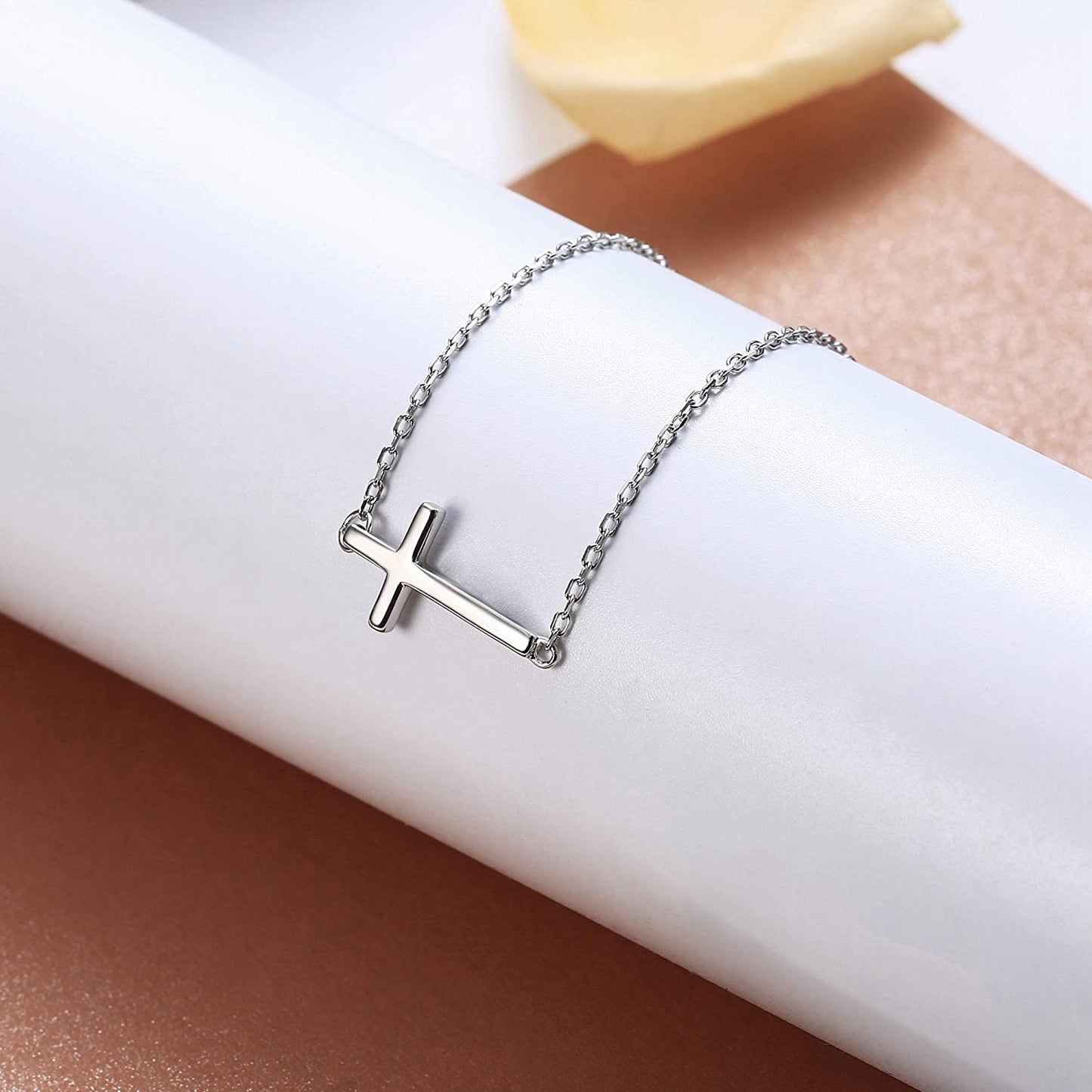 Sllaiss 925 Sterling Silver Sideways Cross Anklet for Women Men Dainty Adjustable White Gold Plated Ankle Bracelets Beach Foot Jewelry Apparel & Accessories > Jewelry > Anklets Sllaiss   